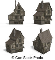 Medieval Houses   Bar   Four Views Of An Old Fashioned House