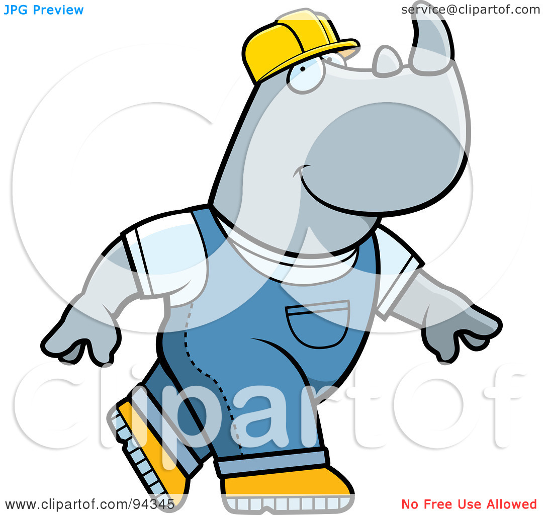 Rf  Clipart Illustration Of A Construction Worker Rhino In Overalls
