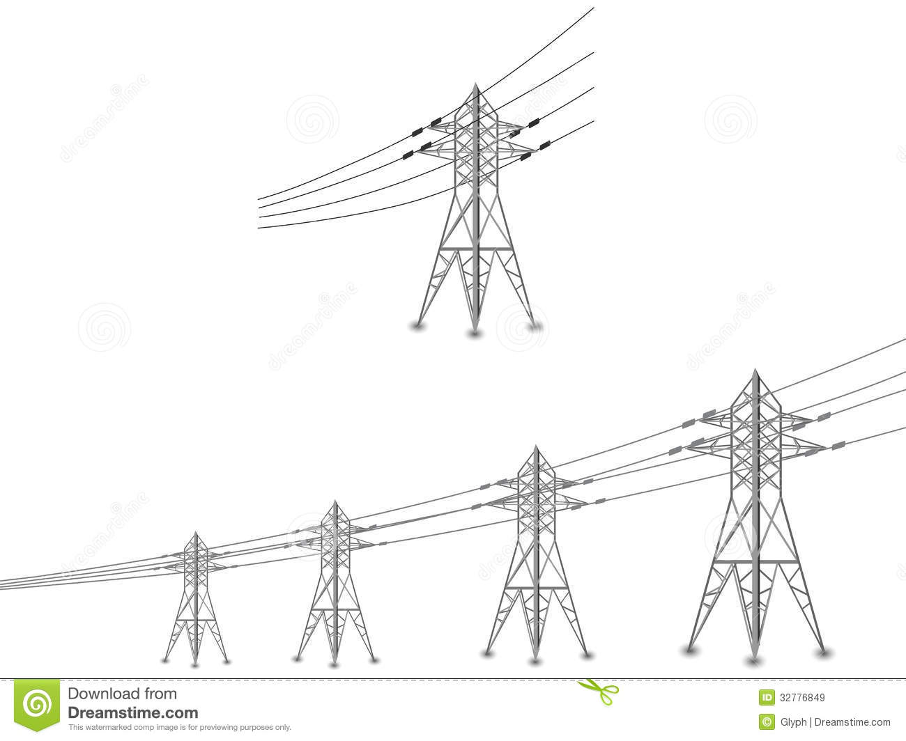 Set Of Power Lines And Electric Pylons Royalty Free Stock Images    