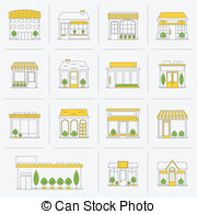 Store Building Icons Set Flat Line   Store Shop Business   