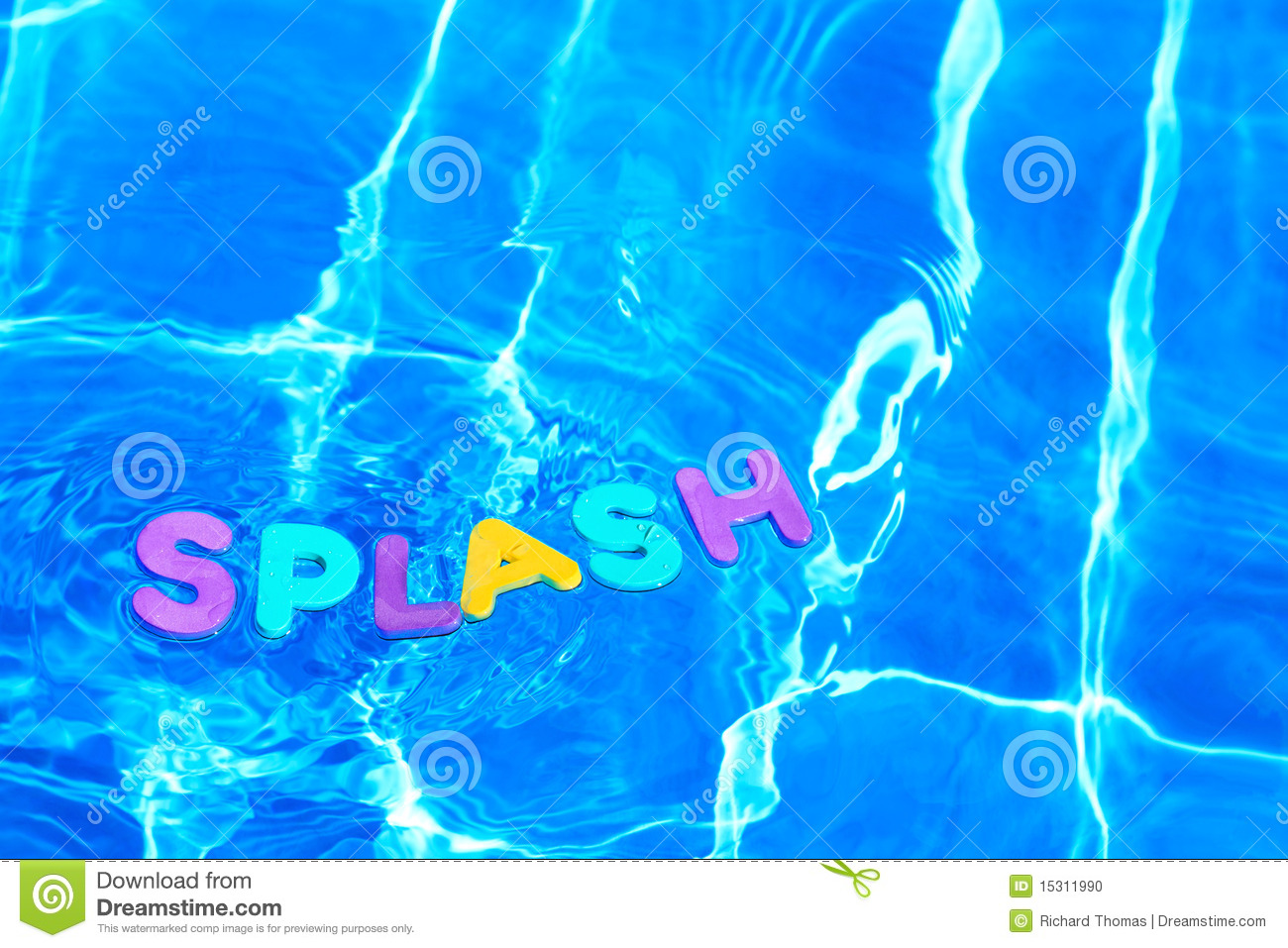 The Word Splash Made From Foam Letters Floating On The Water Surface    