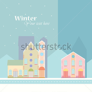 Winter Background House Buildings Home Street View In Small City    