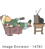14761 Middle Aged Caucasian Man In Pj S Watching Tv Clipart