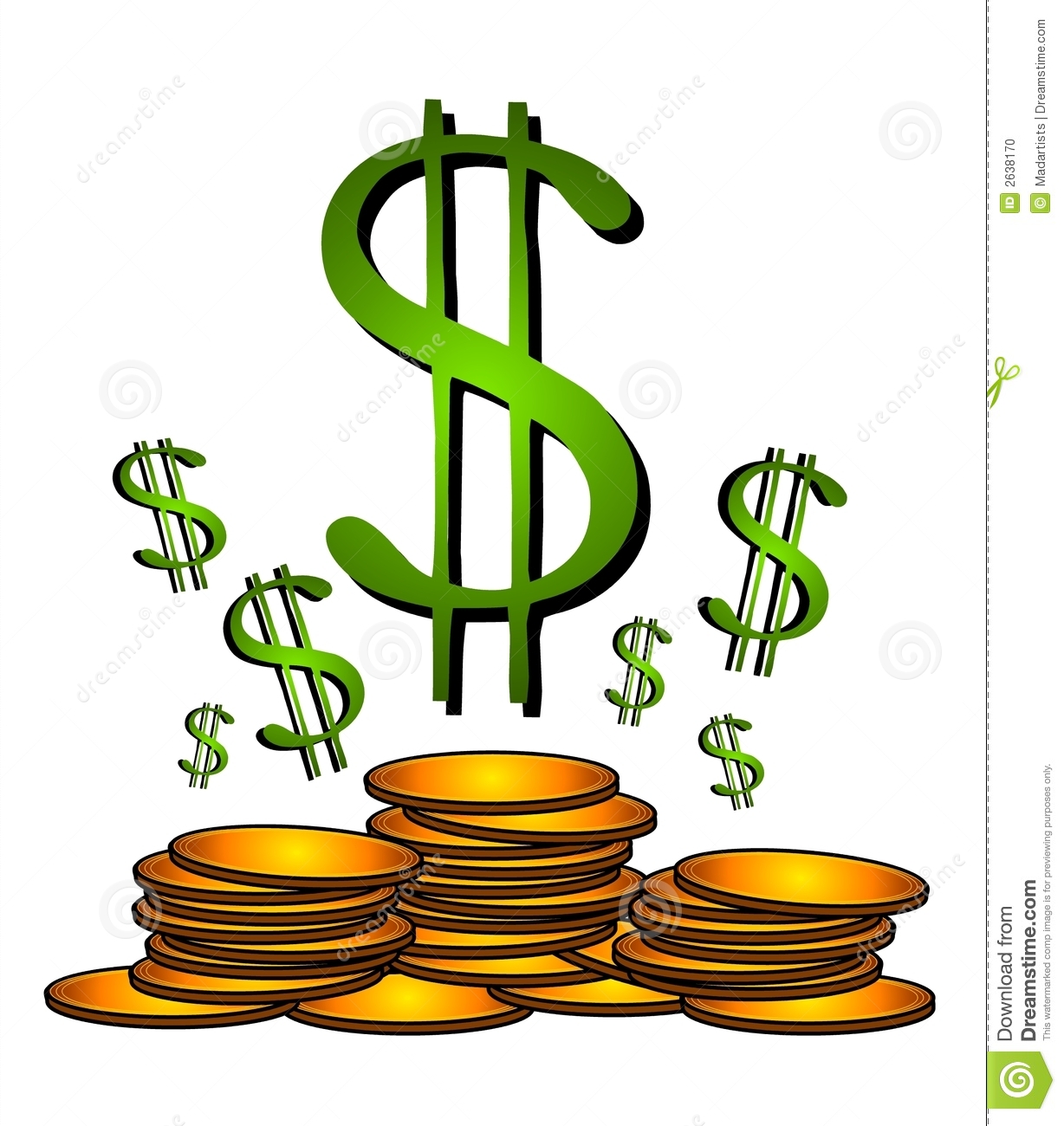 An Illustration Of Gold Money Coins And Dollar Signs Representing