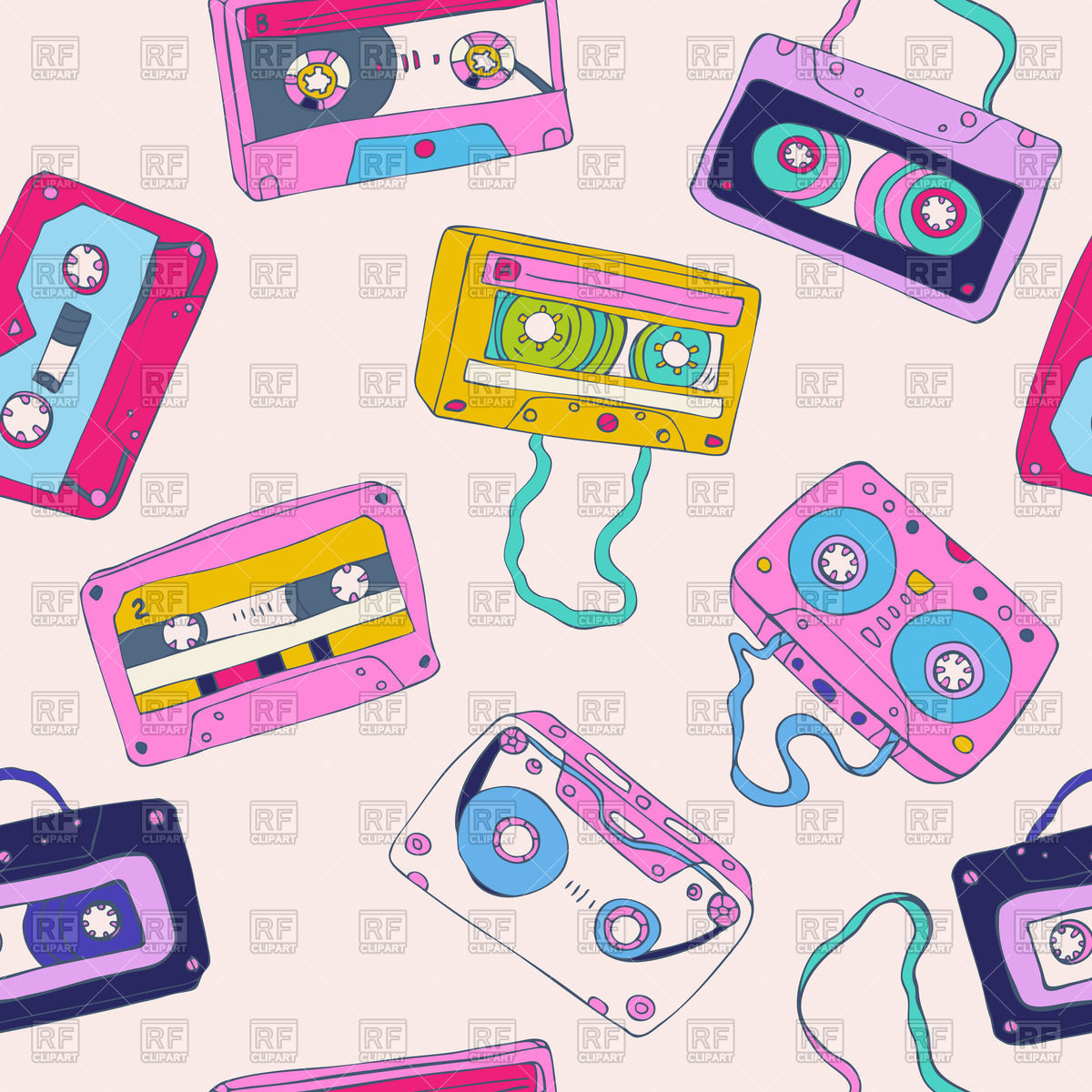 Audio Cassette Tapes   Motley Retro Background Download Royalty Free