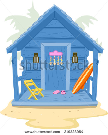 Background Illustration Featuring A Beach Cabin   Stock Vector