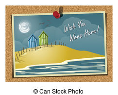 Beach Postcard On Noticeboard 1   Vector Illustration Of A