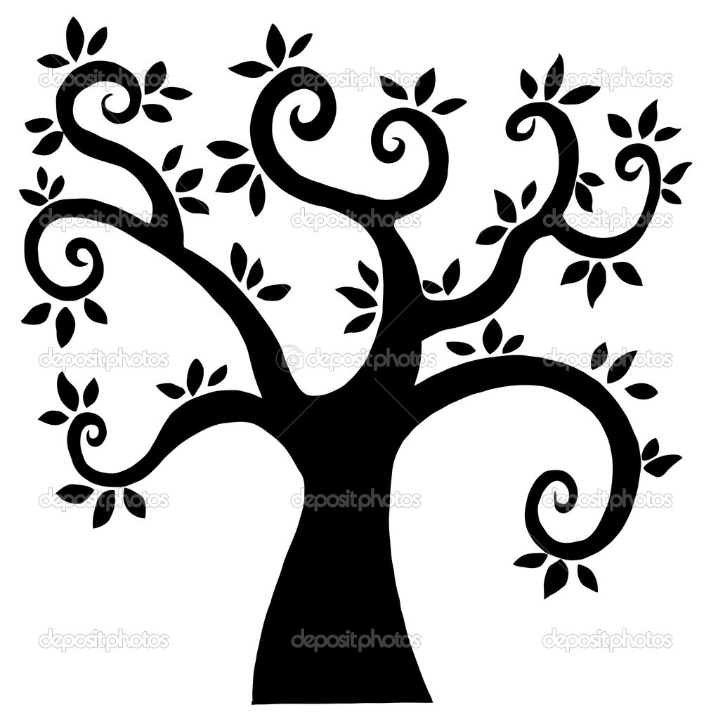 Black Cartoon Tree Silhouette   Stock Photo   Hittoon  7276978