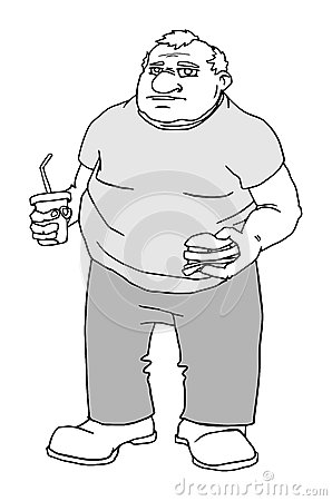 Body Composition Clipart Black And White Fat Man With Burger And Drink