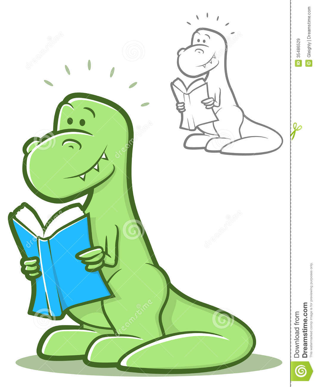 Cartoon Dinosaur Holding A Book And Smiling 