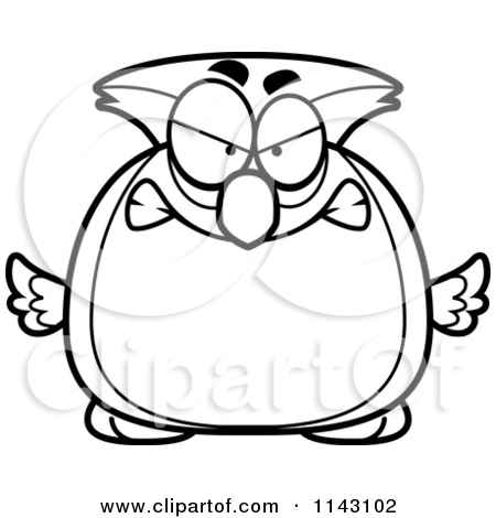 Cartoon Of A Black And White Happy Birthday Owl Wearing A Party Hat