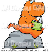 Clipart Of A Goofy T Rex Reading A Book On A Strong Boulder By Cory