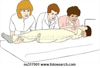 Clipart Of Three Health Care Professionals Position Themselves To Lift    