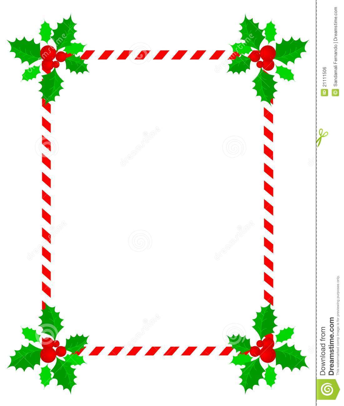 Frame With Red And White Stripes   Candy Cane And Holly And Berries
