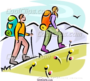 Hikers Walking Up Hill Vector Clip Art