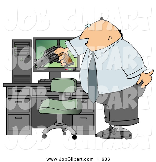Job Clip Art Of A Disgruntled Employee Businessman Pointing A Gun At    