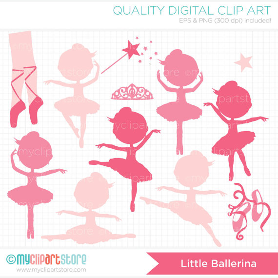Little Ballerina Silhouette Clip Art   Digital Clipart   Instant    