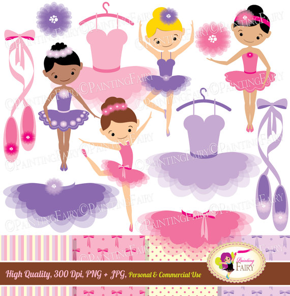 Little Ballerinas Clip Art Set Cliparts Cute Girls Pink Purple Shades