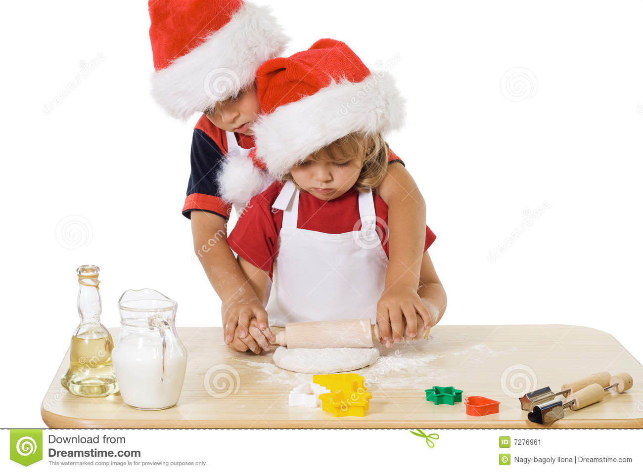 Little Boy And Girl Making Christmas Cookies Stock Image   Image