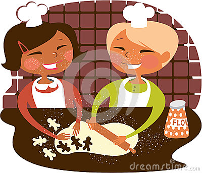 Little Boy And Girl Making Gingerbread Cookies