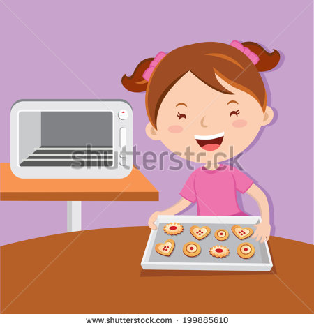 Little Girl Baking Tarts  Cheerful Girl Love To Bake Cookies    Stock
