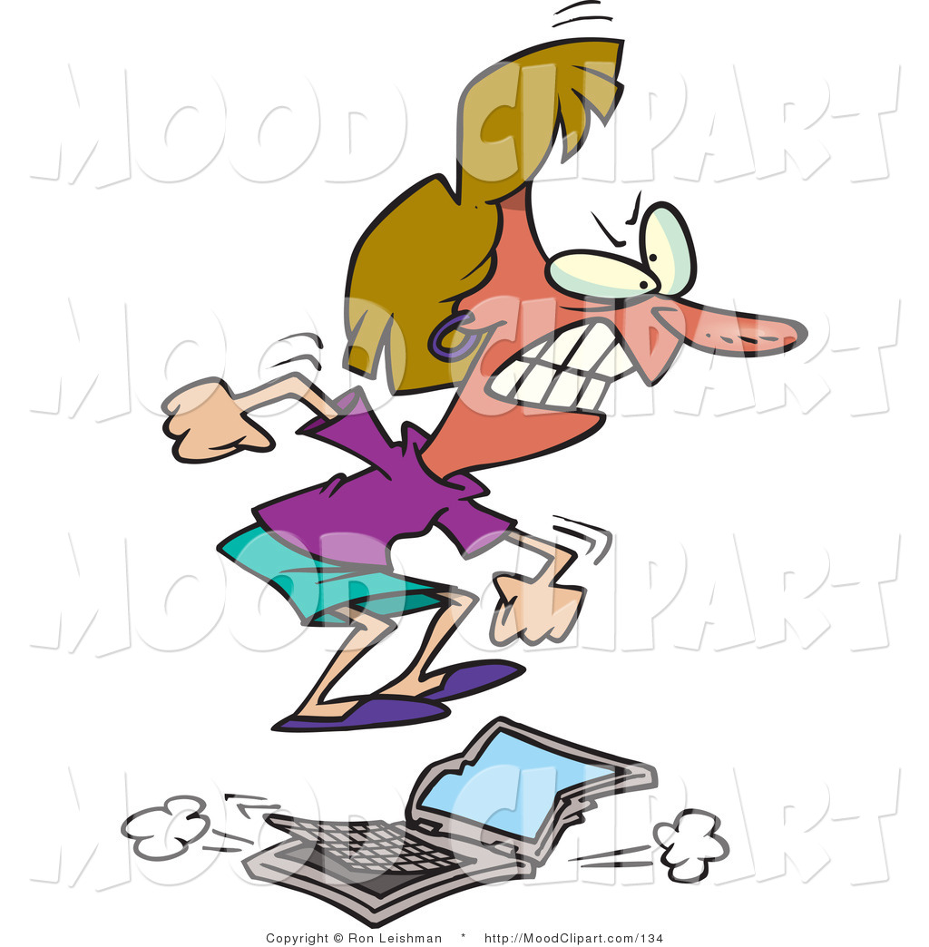 Mood Clip Art Of An Angry Woman Jumping On A Laptop Computer By Ron
