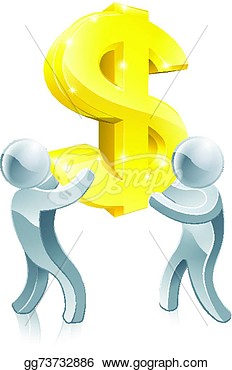 People Cooperating Using Teamwork To Move A Giant Dollar Sign  Clipart
