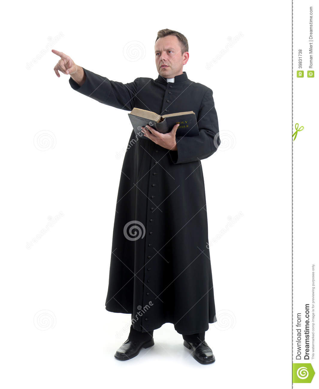 Preacher Catholic Priest Preaching Holding Open Bible Book Shot White