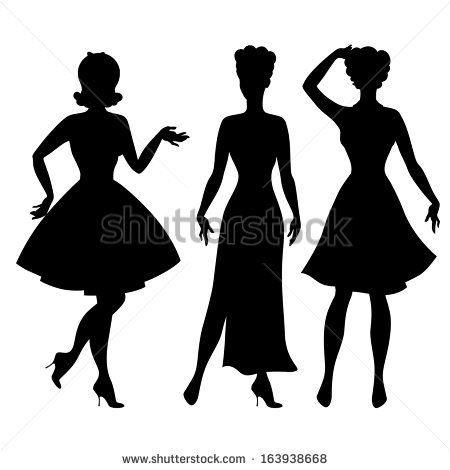 Silhouettes Of Beautiful Pin Up Girls 1950s Style    Stock Vector