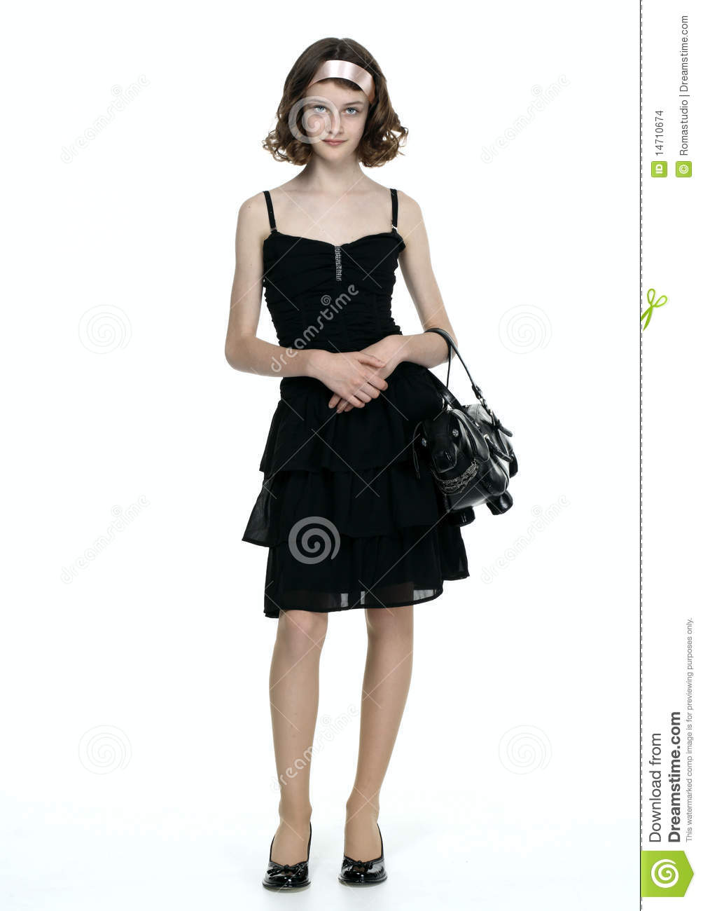 Beautyfull Teenage Girl Posing In Black Dress Stock Images   Image    