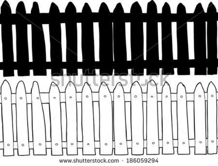 Black And White Silhouette And Isolated Picket Fence   Stock Vector