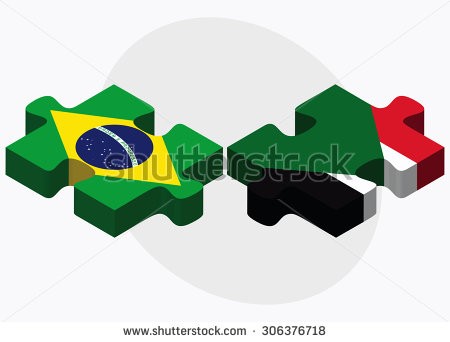 Brazil And Sudan Flags In Puzzle Isolated On White Background   Stock