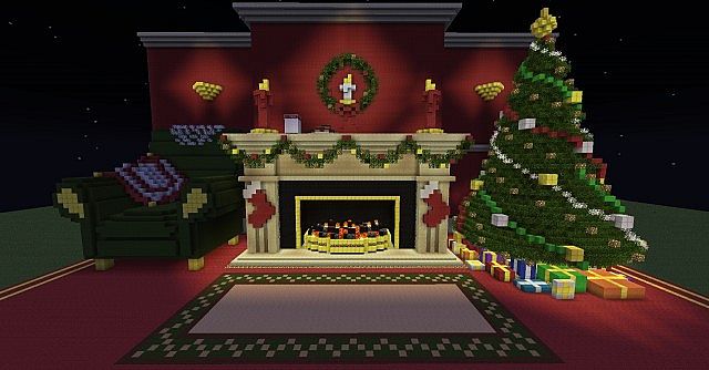 Christmas Fireplace Scene   Christmas Tree Minecraft Project