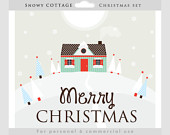 Christmas House Clipart   Snowy Cottage Clip Art House Snow Hills
