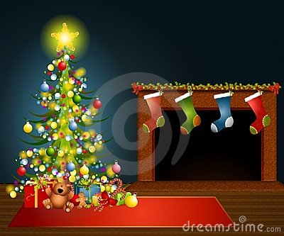 Christmas Tree Fireplace Royalty Free Stock Photo   Image  6989635