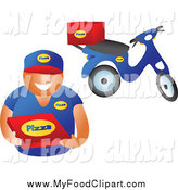 Clip Art Of A Pizza Delivery Boy Driving Yellow Scooter Boxes On