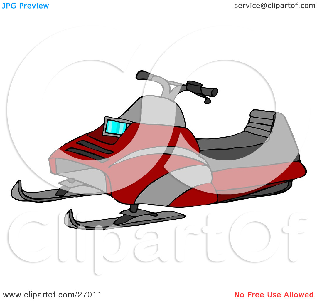 Clipart Illustration Of A Red Snowmobile With Gray Stripes And A