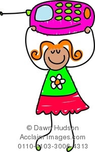 Clipart Image Of A Happy Little Girl Holding A Mobile Phone   Acclaim