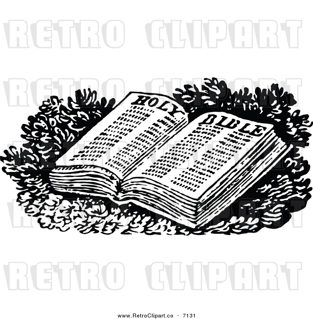     Clipart Of A Retro Black And White Open Holy Bible By Prawny Vintage