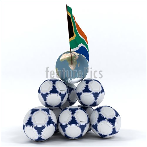 Cup In South Africa  Pyramid Of Soccer Balls With Flags Of South