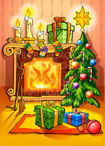 Displaying A Fireplace A Christmas Tree And Boxes Of Presents  1546