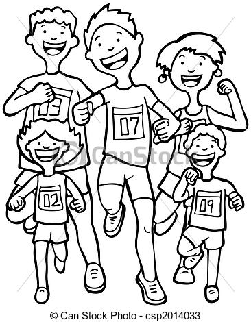 Drawings Of Marathon Kid Race Line Art   Children Running Together In