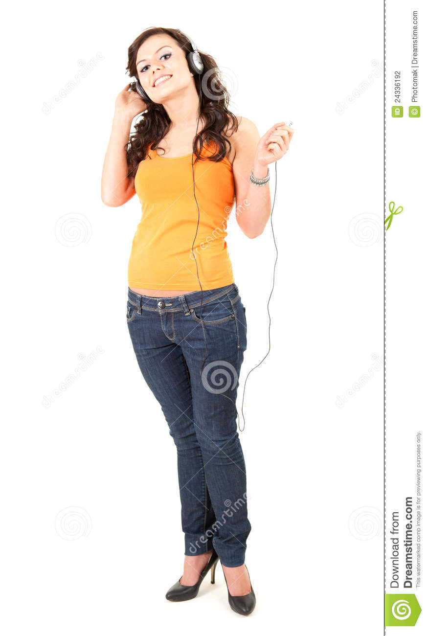 Enjoy Music Teenage Girl In Headphones Full Lengt Stock Photography