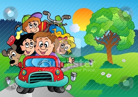In Car Going On Vacation Stock Vector Clipart Family In Car Going