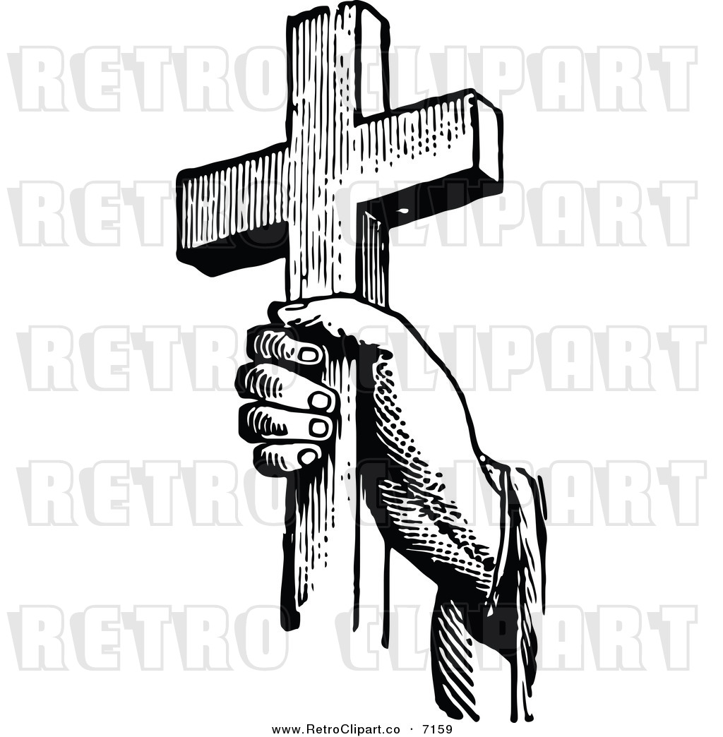 Larger Preview  Vector Clipart Of A Retro Black And White Hand Holding    