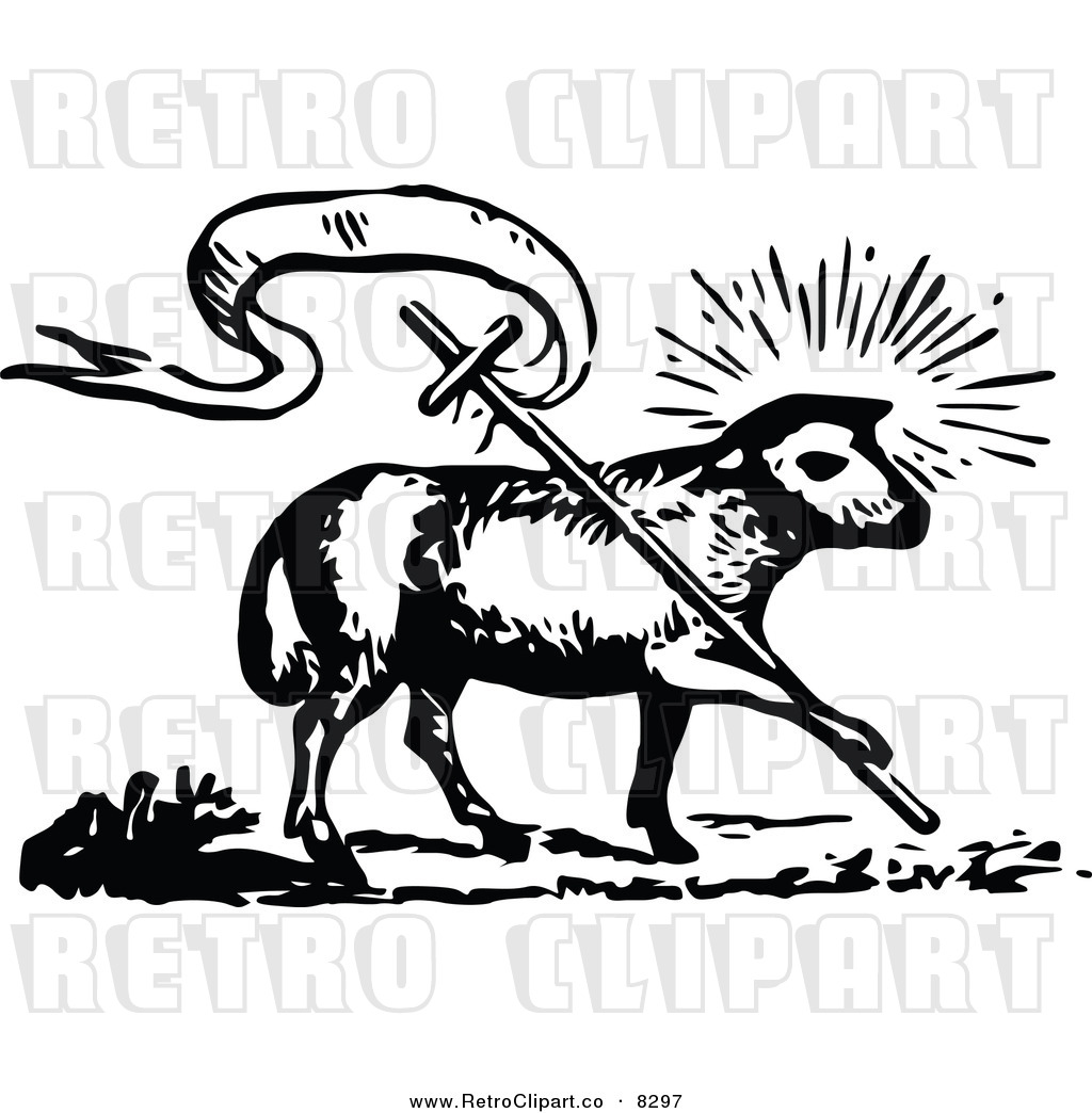 Larger Preview  Vector Clipart Of A Retro Black And White Lamb Of God