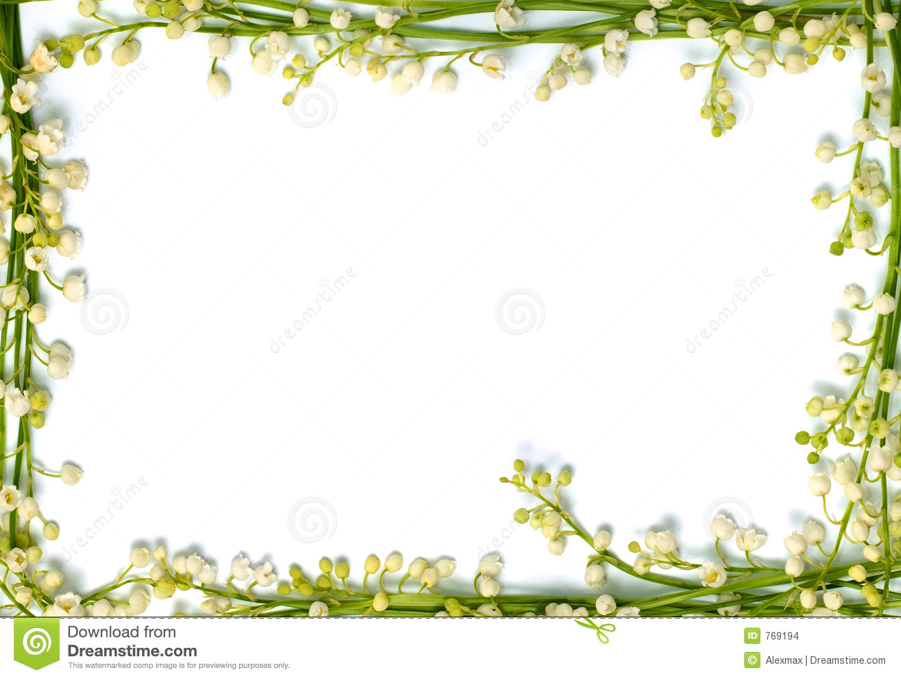 Lily Of The Valley Flowers On Paper Frame Border Isolated Horizo Stock