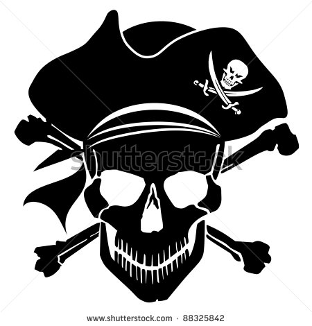 Pirate Skull Captain With Hat And Cross Bones Clipart Illustration
