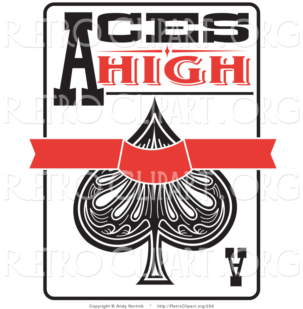 Retro Clipart Of An Ace Of Spades Playing Card With Text Reading Aces    