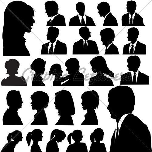 Simple Silhouette People Portraits Heads Faces Shoulders Set   Gl